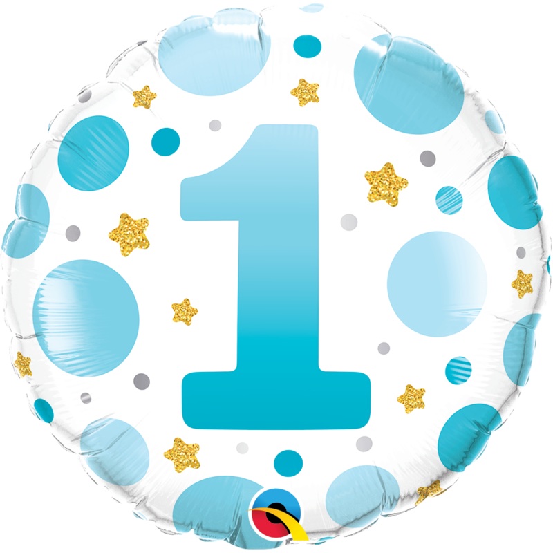 18" FOIL - AGE 1 - BLUE DOTS