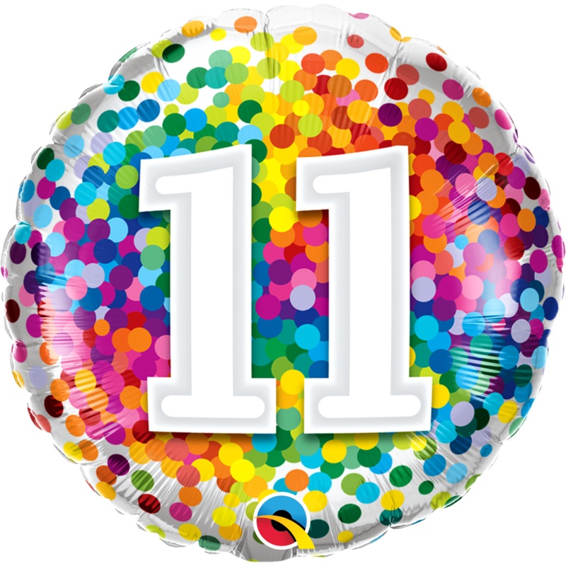18" FOIL - AGE 11 - RAINBOW CONFETTI