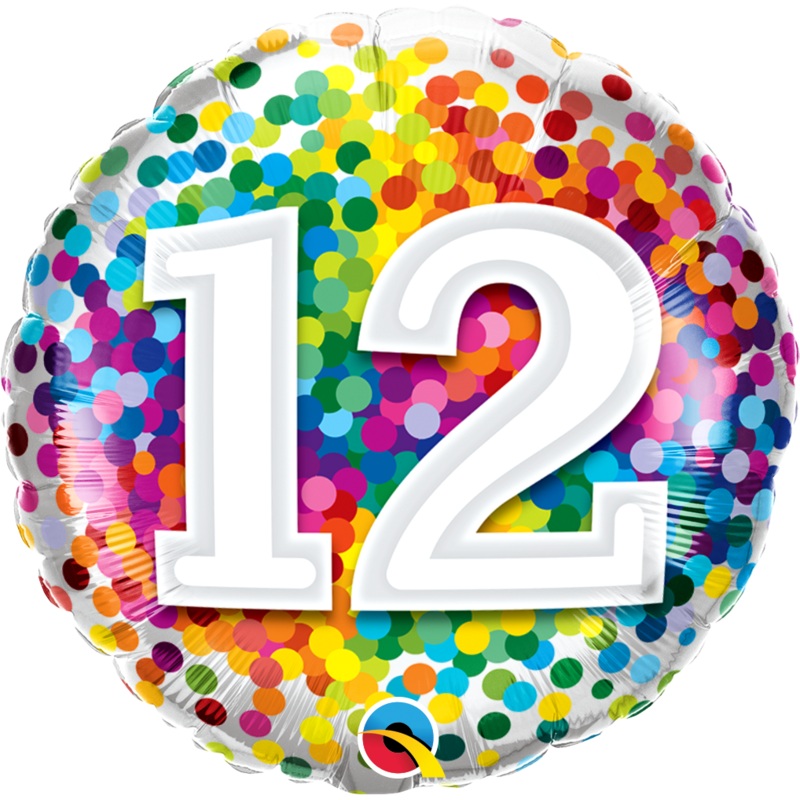 18" FOIL - AGE 12 - RAINBOW CONFETTI