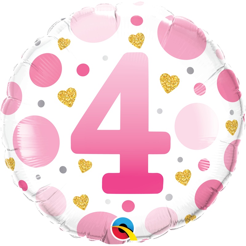 18" FOIL - AGE 4 - PINK DOTS