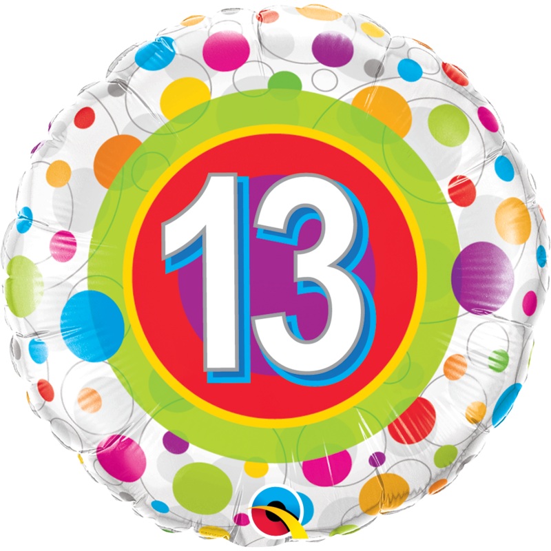18" FOIL BALLOON - AGE 13 - COLOURFUL DOTS