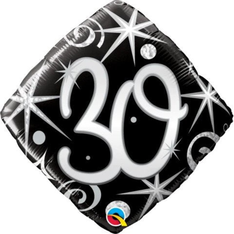 18" FOIL BALLOON - AGE 30 - ELEGANT SPARKLES & SWIRLS