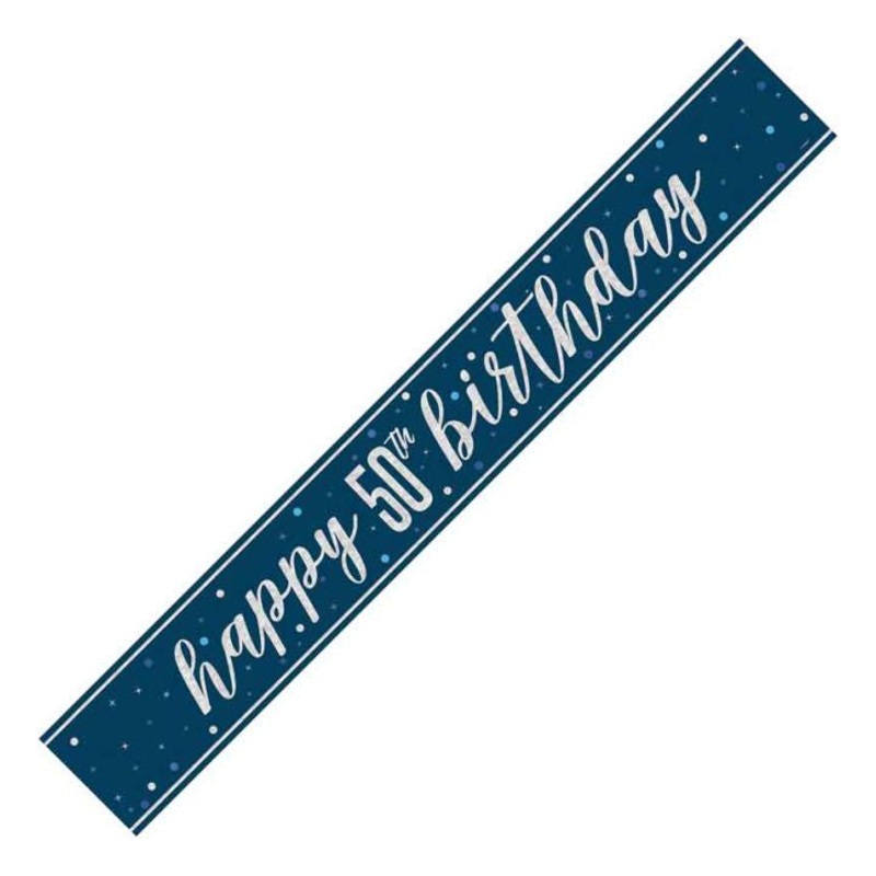 BANNER - HAPPY 50th BIRTHDAY - BLUE GLITZ