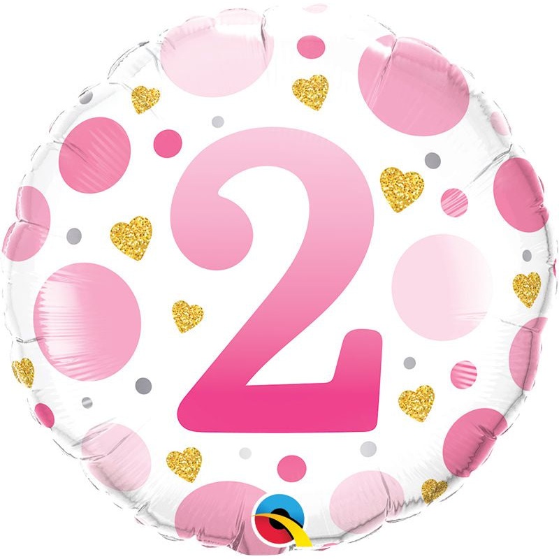 18" FOIL - AGE 2 - PINK DOTS