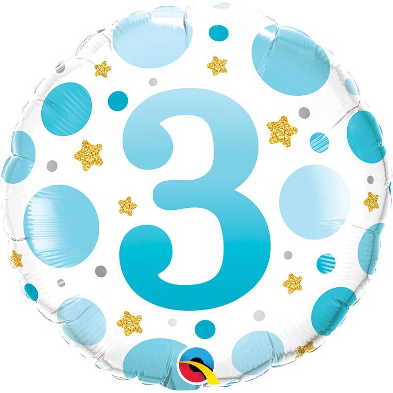 18" FOIL - AGE 3 - BLUE DOTS