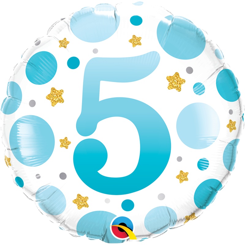 18" FOIL BALLOON - AGE 5 BLUE DOTS