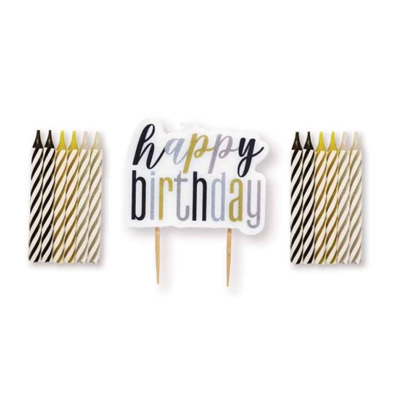 CANDLE - HAPPY BIRTHDAY - BLACK GLITZ