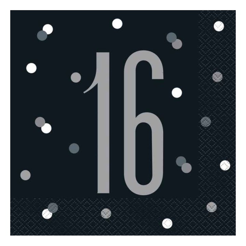 NAPKINS - 16th BLACK - PACK OF 16