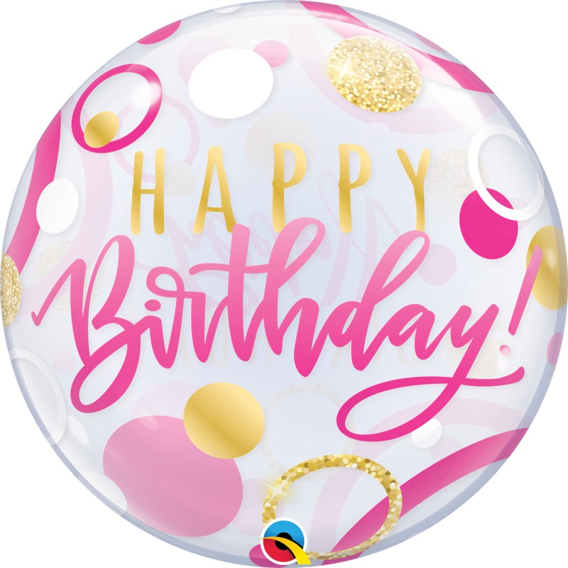22" BUBBLE - HAPPY BIRTHDAY - PINK & GOLD DOTS