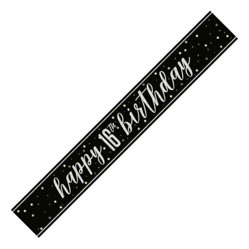 BANNER - HAPPY 16th BIRTHDAY - BLACK GLITZ