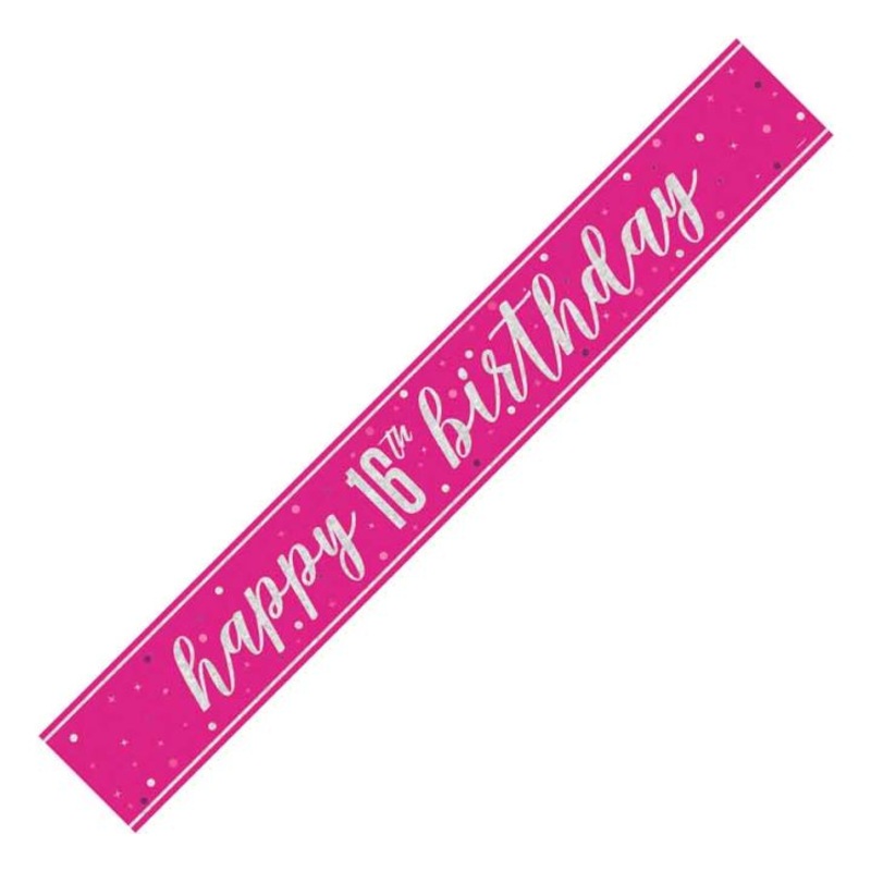 BANNER - HAPPY 16th BIRTHDAY - PINK GLITZ