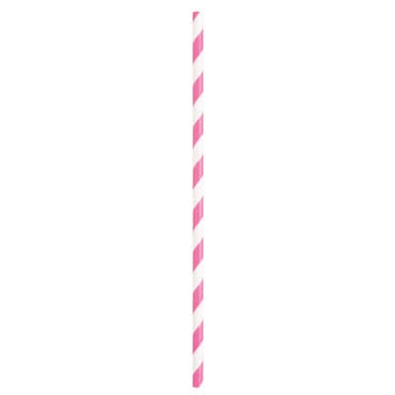 PAPER STRAWS - HOT PINK STRIPED - PACK OF 10