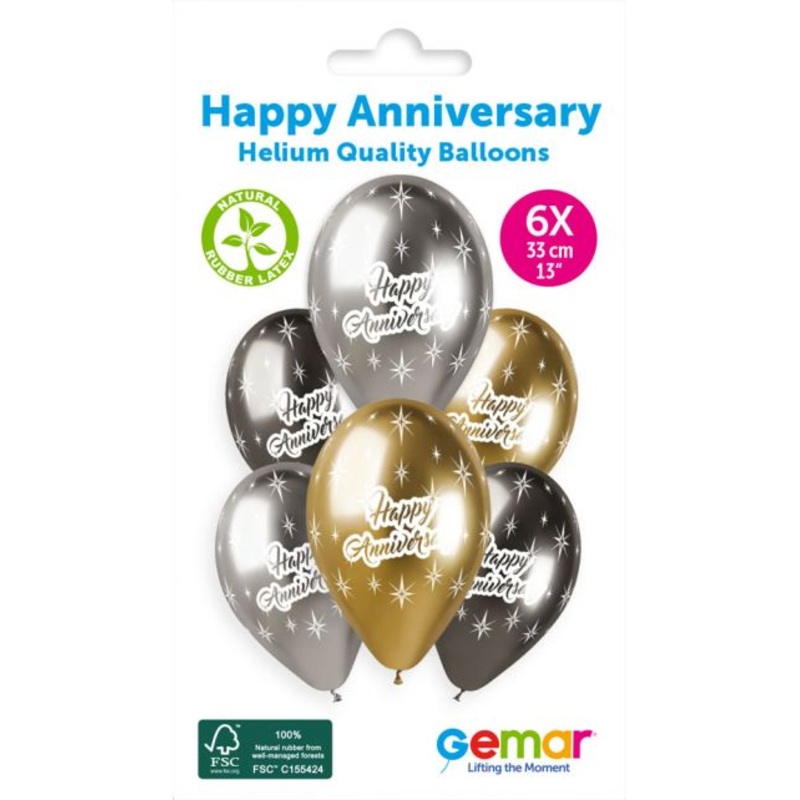 13" LATEX - HAPPY ANNIVERSARY - PACK OF 6