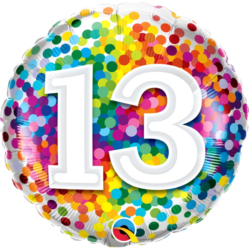 18" FOIL - AGE 13 - RAINBOW CONFETTI
