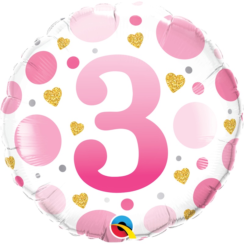 18" FOIL - AGE 3 - PINK DOTS