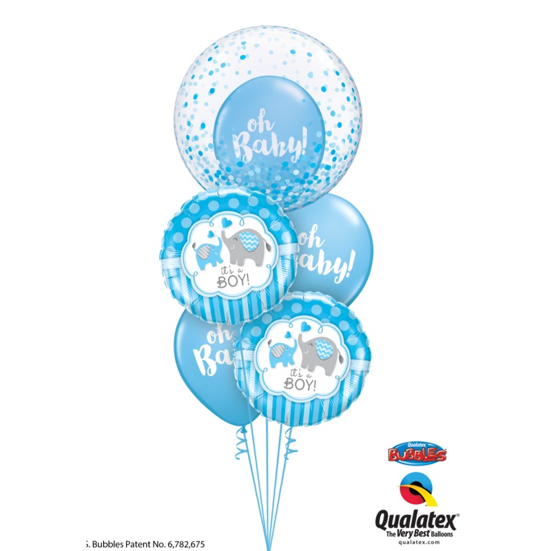 BALLOON BOUQUET - BABY BOY ELEPHANTS & CONFETTI