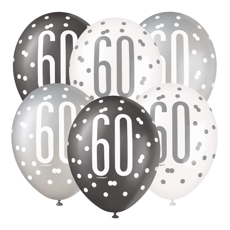 PACK OF 6 LATEX - 60th - BLACK