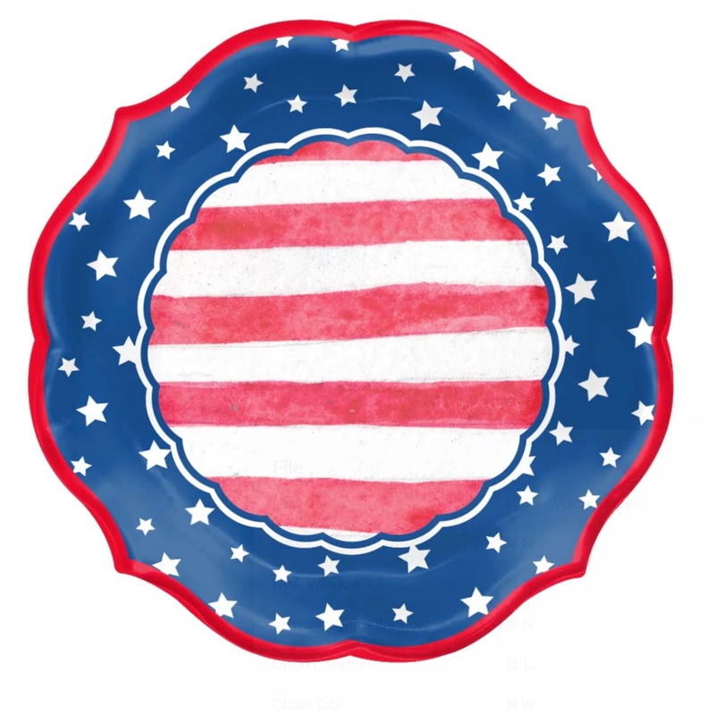 RED STRIPED & BLUE FOIL SALAD PLATES