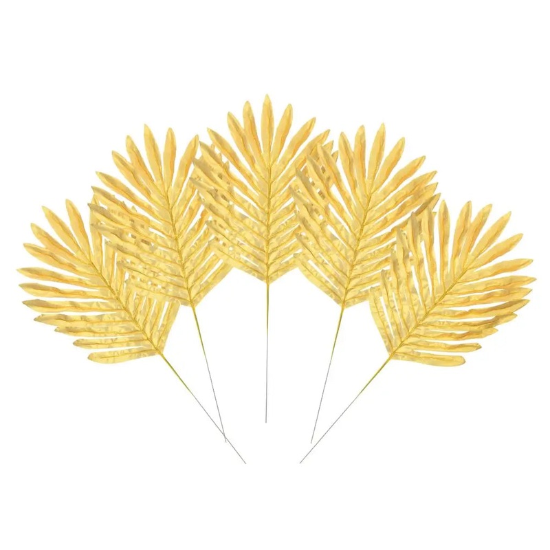 Artificial Metallic Gold Palm Leaves 5pk