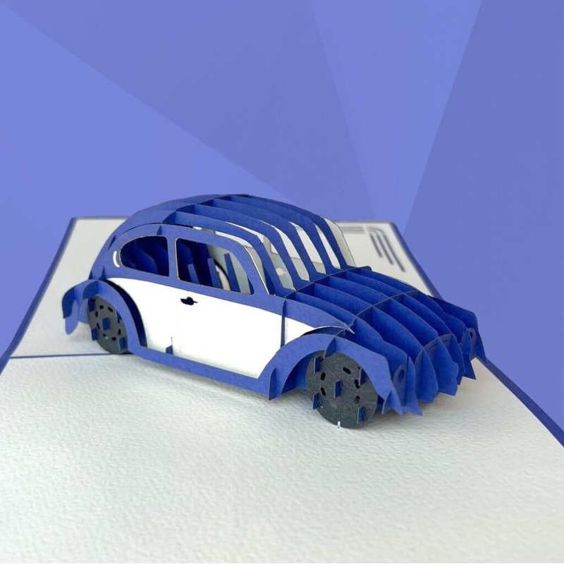 Blue Vintage Car Pop Up Greeting Card - Blue Cover
