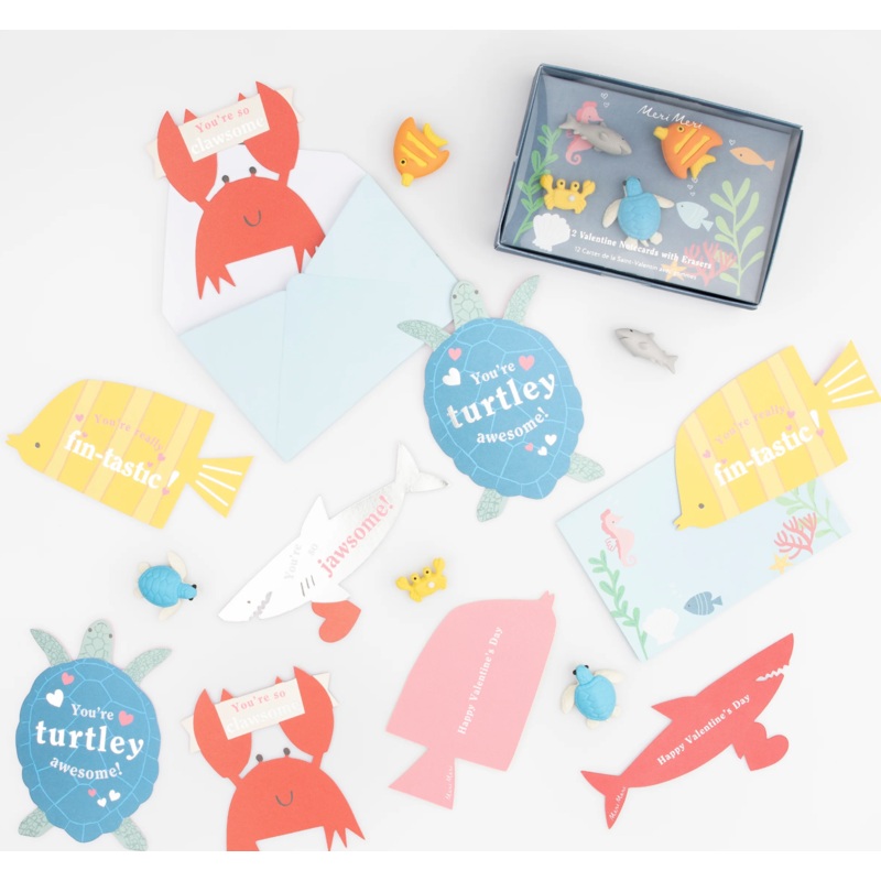 Under The Sea Kids Valentine's Cards & Erasers Set