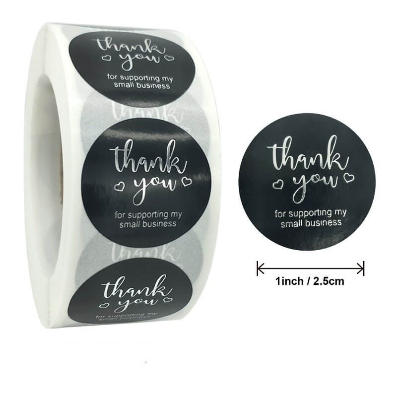 2.5cm Black Thank You For Supporting My Small Business Stickers 50pk