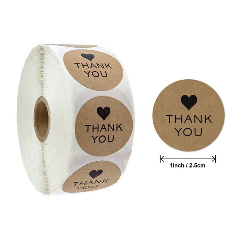 2.5cm Round Kraft Paper Thank You Black Heart Stickers 50pk
