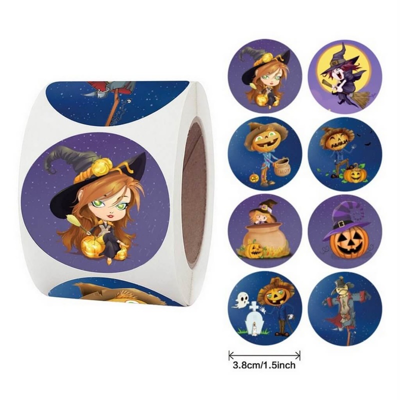3.8cm Halloween Witch Round Paper Stickers 50pk