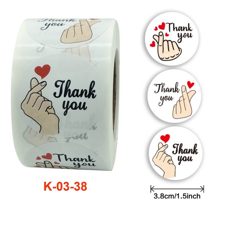 3.8cm White Thank You Korean Finger Heart Stickers 50pk