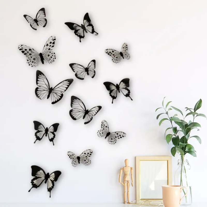 3D Black & White Butterfly Stickers 18pk