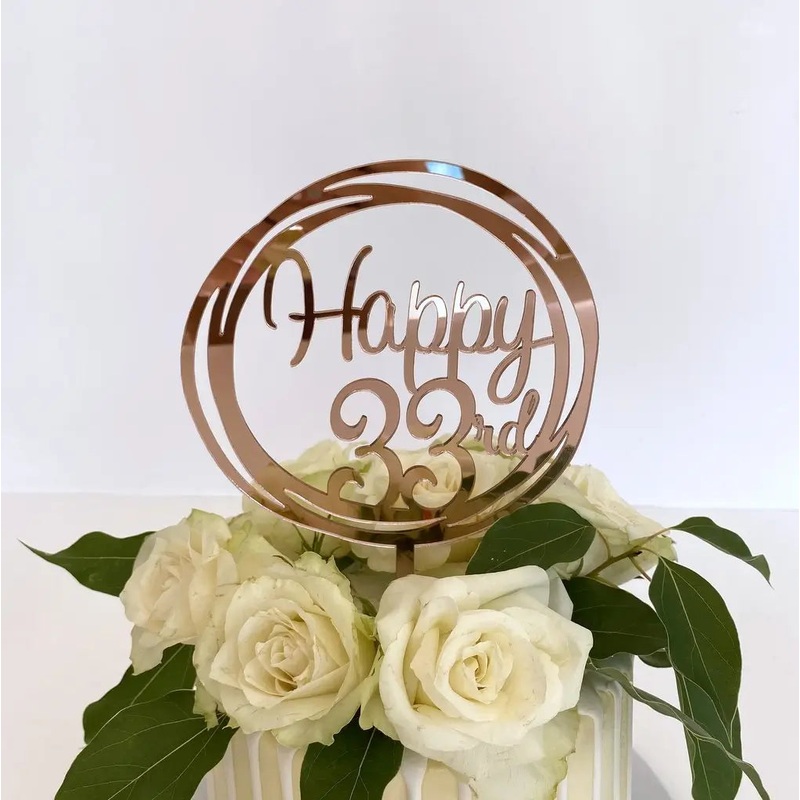 Acrylic Rose Gold Geometric 'Happy 33rd' Cake Topper