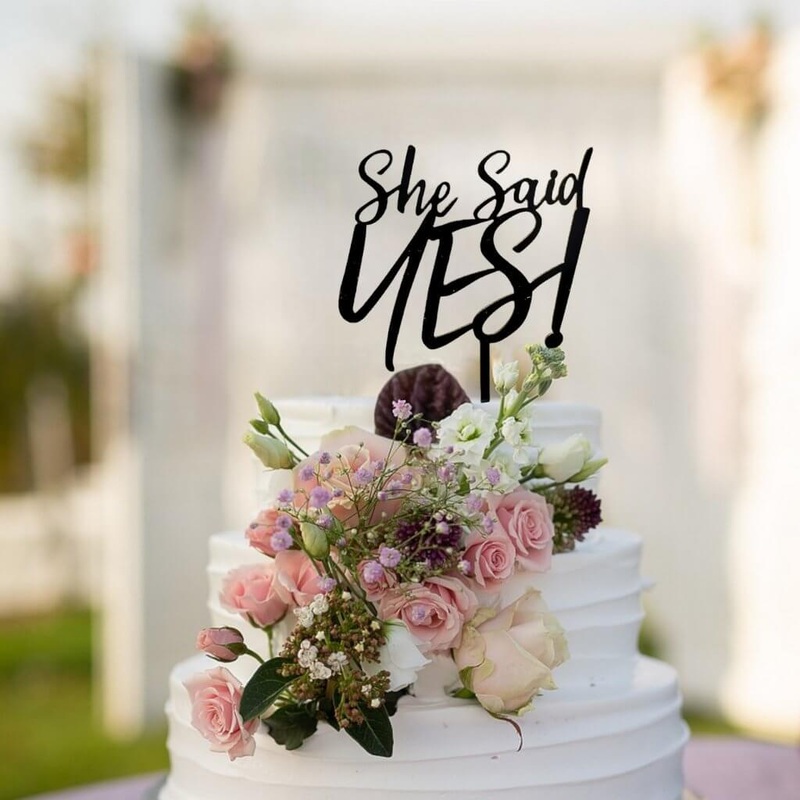 Black Acrylic 'She Said YES!' Cake Topper