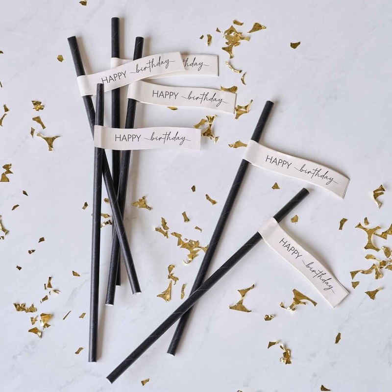 Champagne Noir Birthday Paper Straws 16pk
