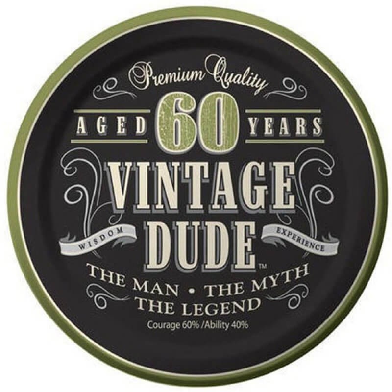 Vintage Dude 60th Birthday 18cm Lunch Paper Plates 8pk