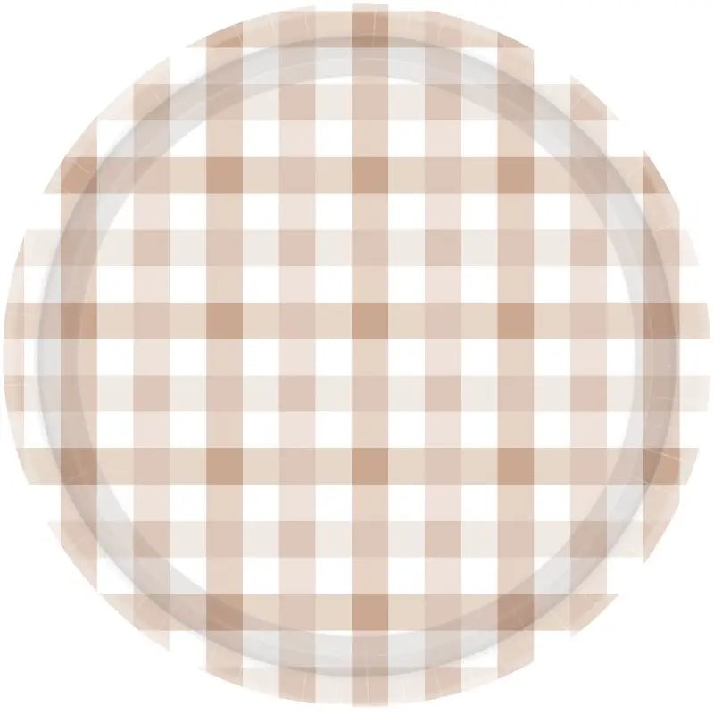 White Sand Gingham Paper Plates 17cm 8pk