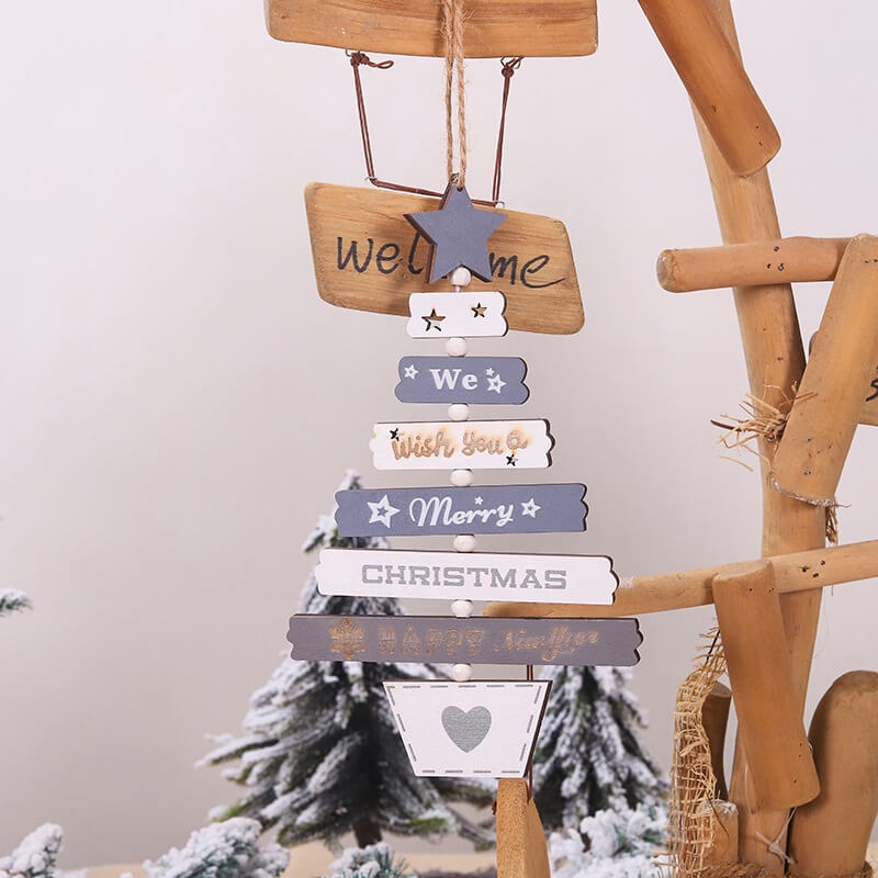 Wooden Christmas Hanging Pendant - White & Grey