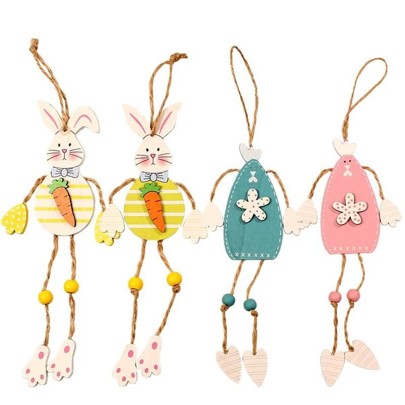 Wooden Happy Easter Bunny Rabbit Hanging Ornament