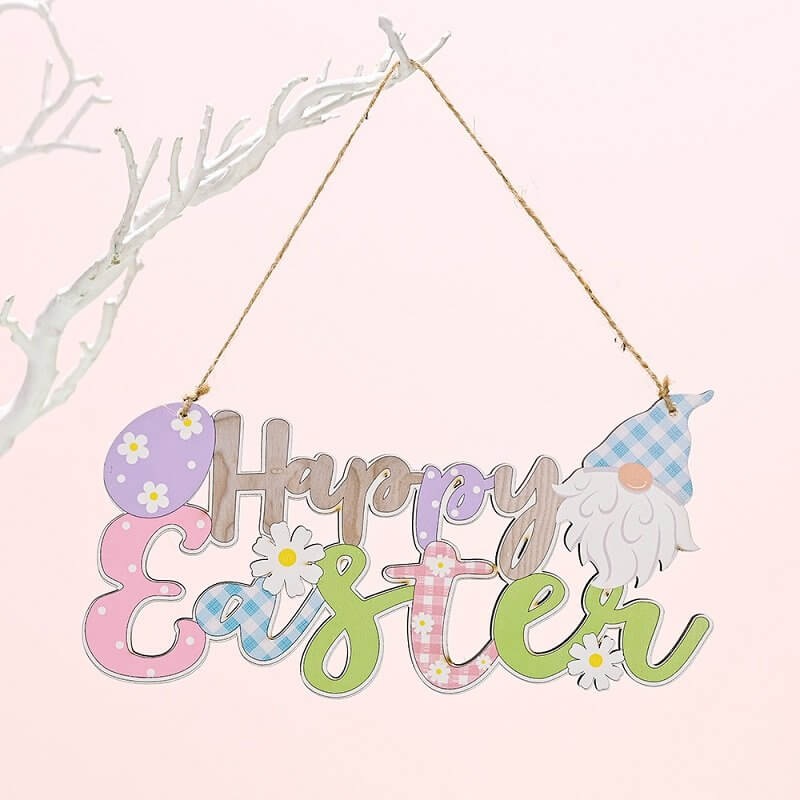 Wooden Happy Easter Gnome Door Hanging Sign