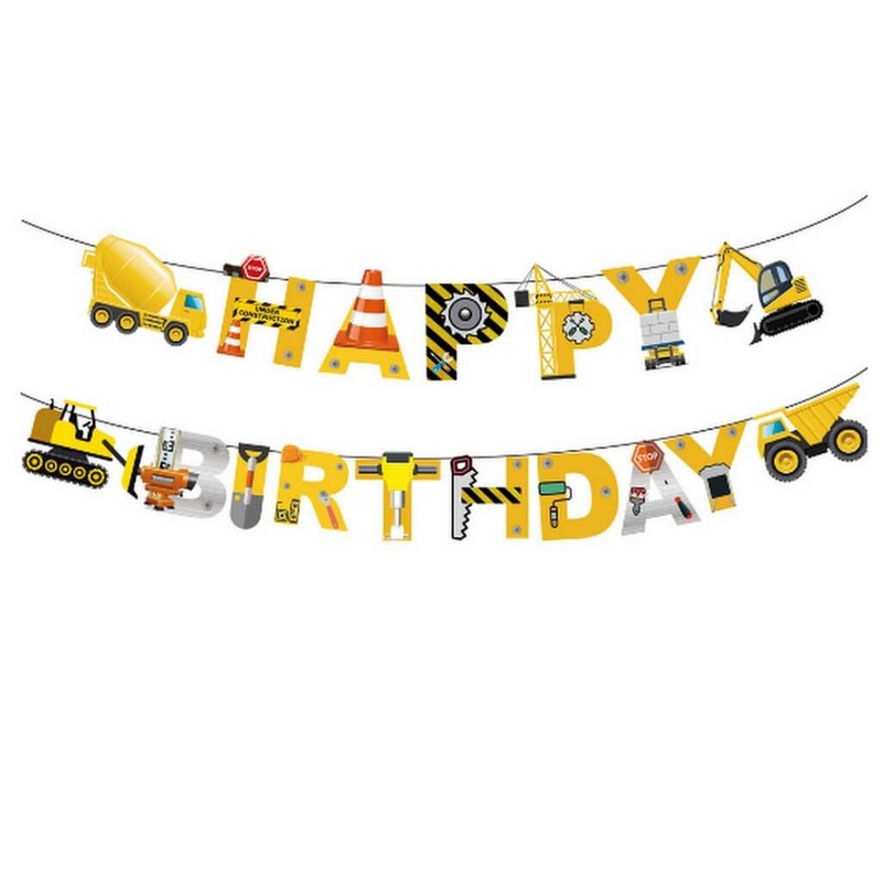 Yellow Construction Vehicle 'Happy Birthday' Banner