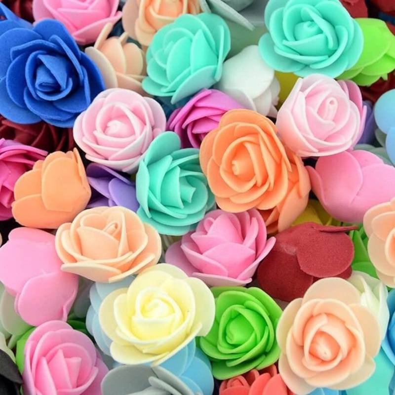 100pcs Artificial FOAM Rose Flower Heads - Rainbow