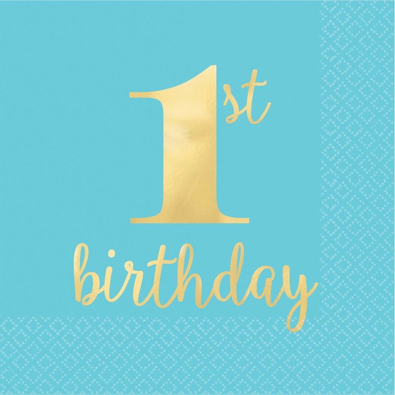 1st Birthday Blue Lunch Napkins 16pk
