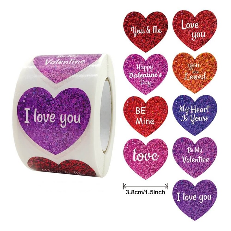 3.5cm Purple Heart Happy Valentine's Day Stickers 50pk