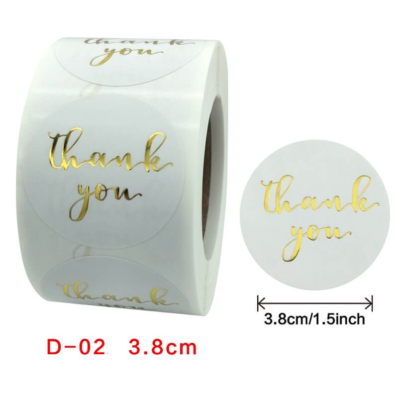 3.8cm Round White Thank You Gold Print Stickers 50pk