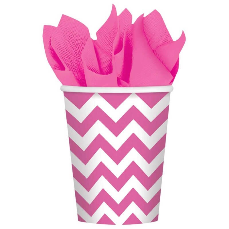 Bright Pink Chevron Paper Cups 266ml 8pk