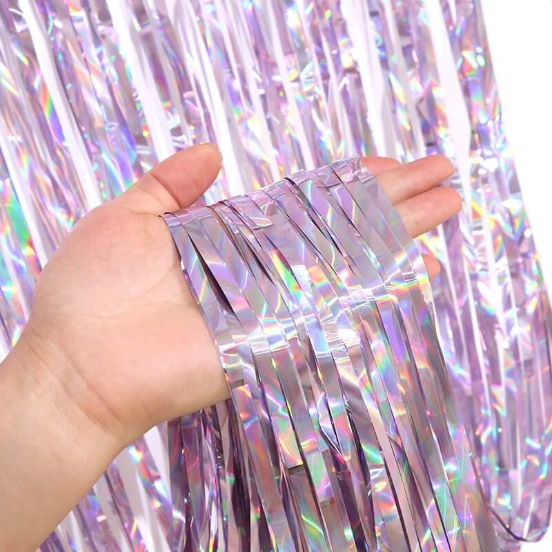 Shimmer Pink Foil Rain Fringe Curtain