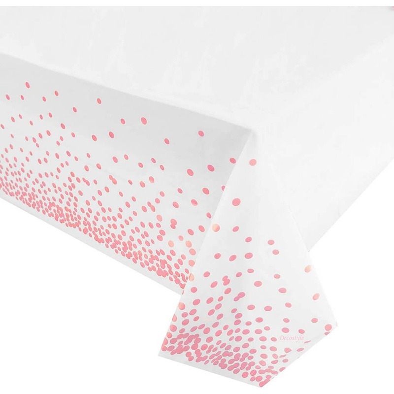 Soft Plastic Rectangular Pink Confetti Dot White Table Cover
