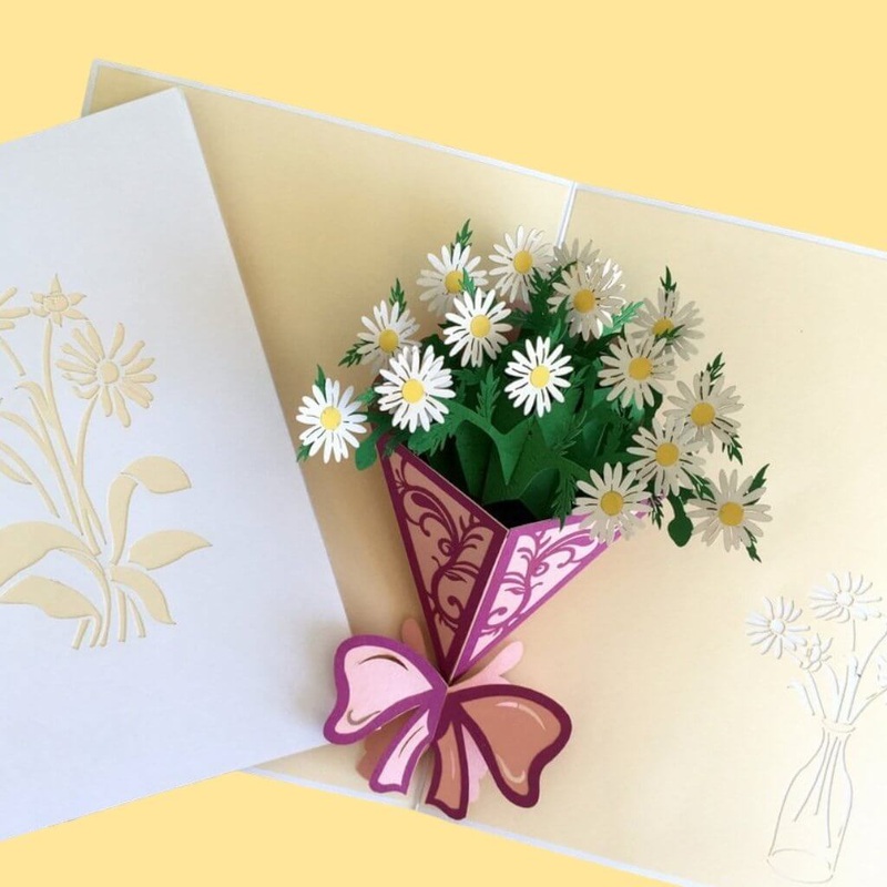 White Daisy Bouquet 3D Card