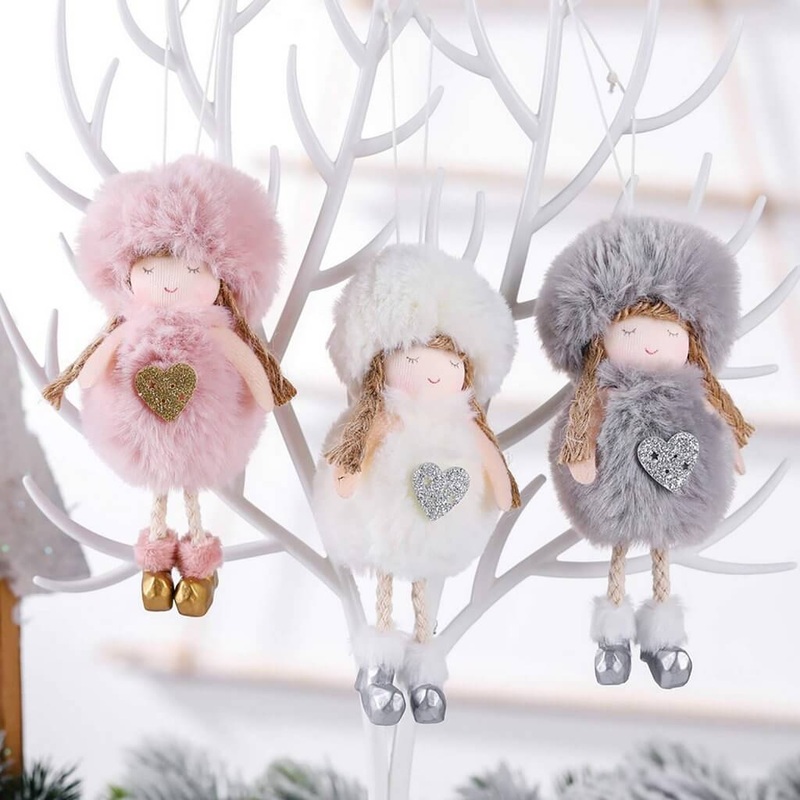 Wooden Plush Angel Doll Christmas Tree Hanging Ornament