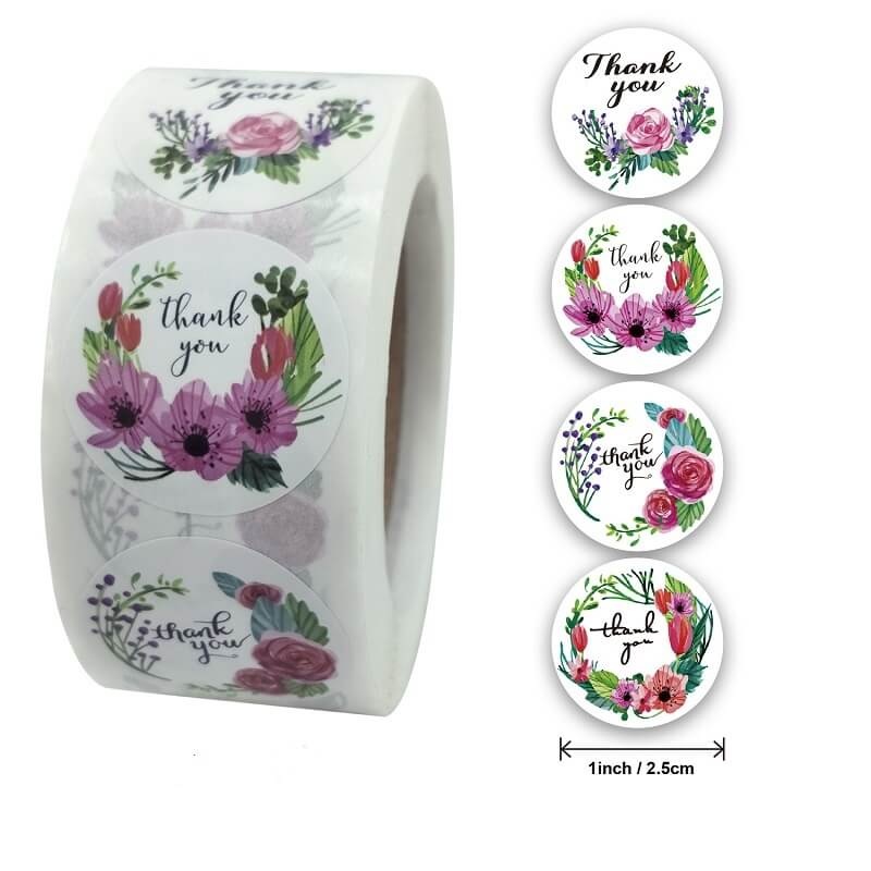 2.5cm Round Floral Thank You Stickers 4 Designs 50pk
