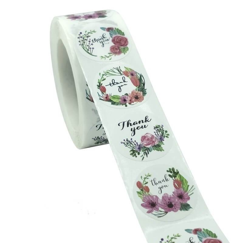 3.8cm Round Floral Thank You Stickers - 4 Designs 50pk